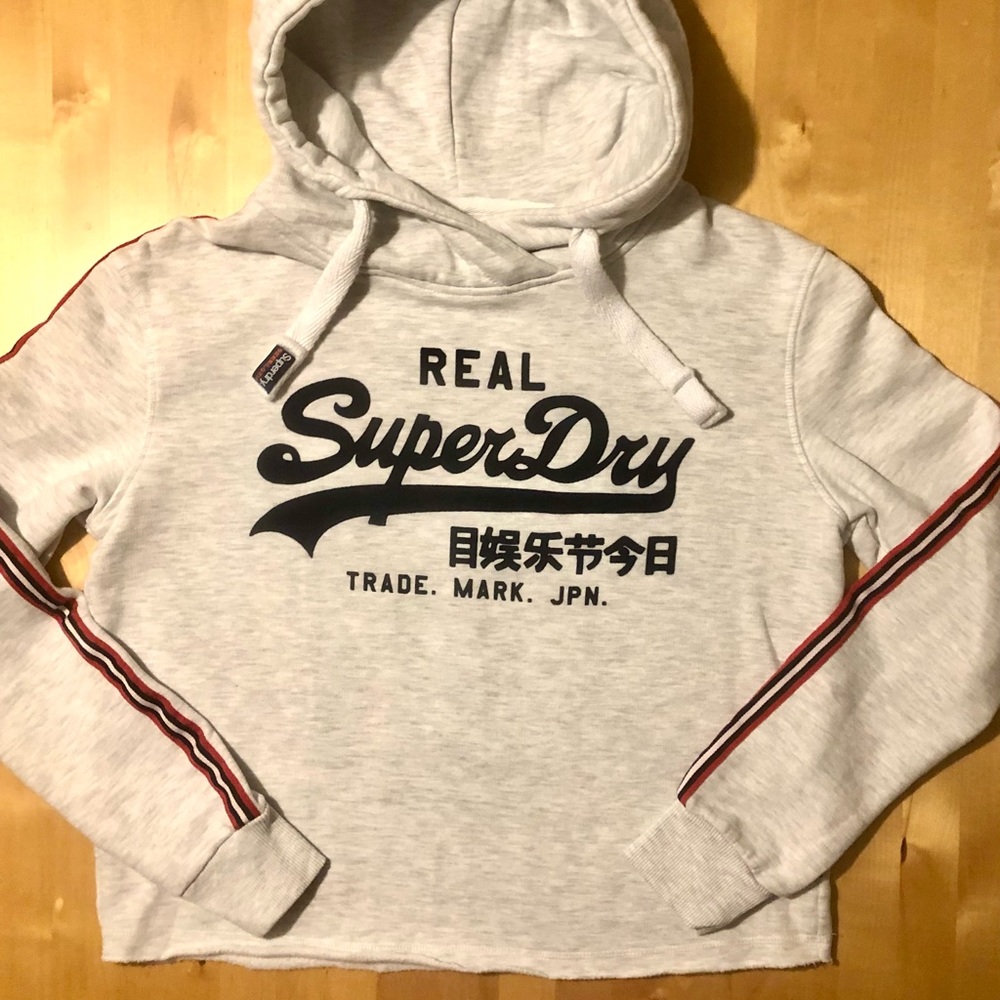 Superdry Sport Graphic Womens 4 Gray Crop Pullover Active Hoodie